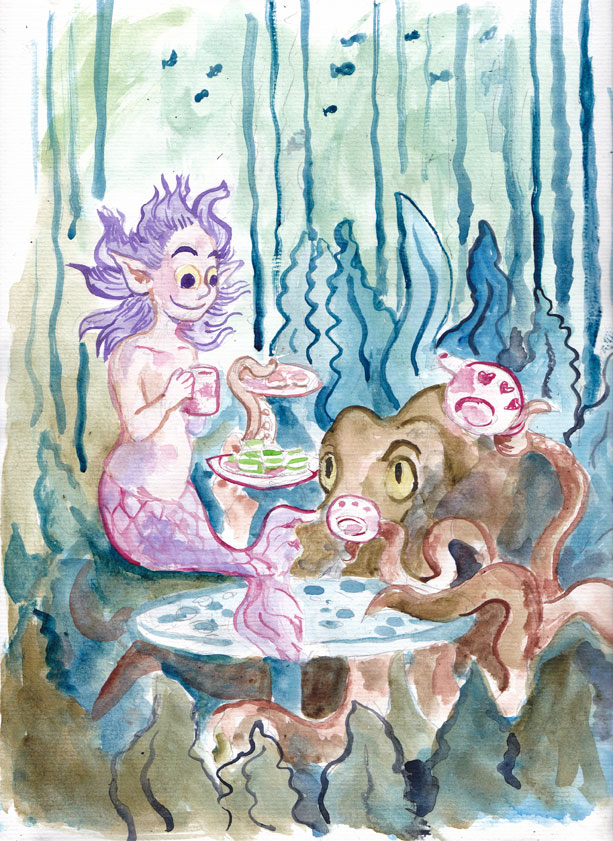 wpmorse watercolor mermaid mermay octopus's garden in the shade 