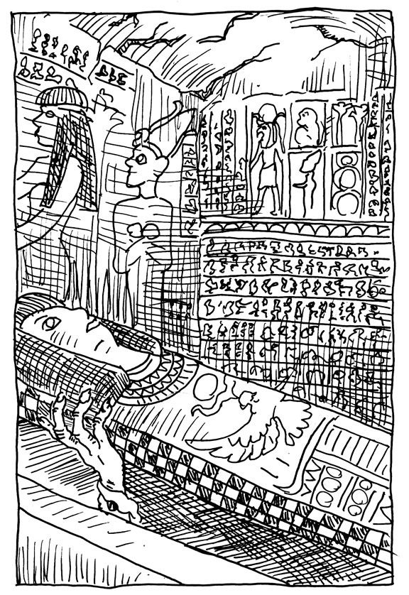 wpmorse mummy egypt tomb hieroglyphs inktober sketch challenge pen and ink illustration 