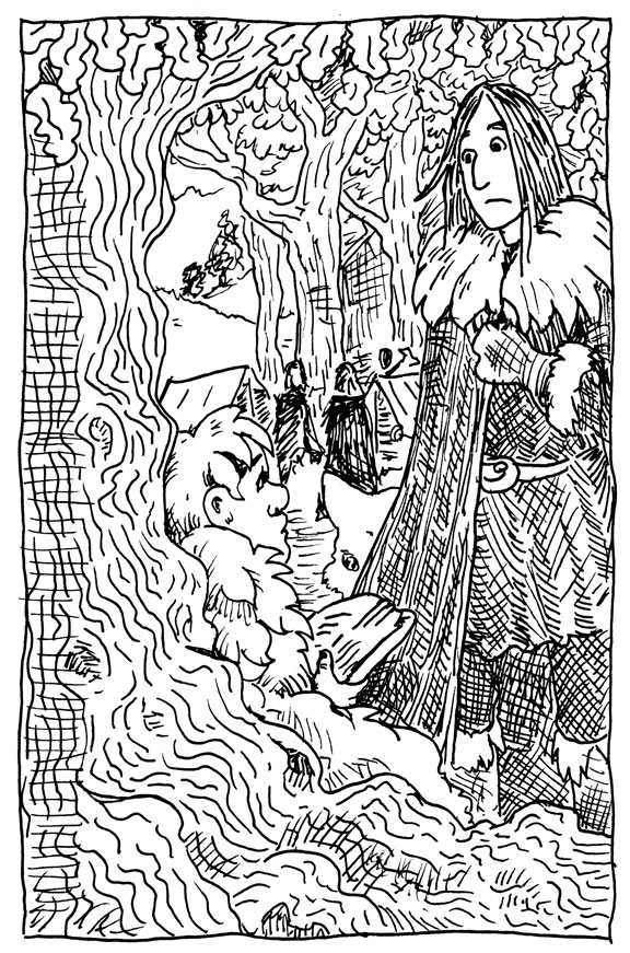 wpmorse oak tree grove night's watch book tyrion Lannister Jon Snow camp forest the north westeros ghost dire wolf game of thrones a song of ice and fire pen and ink illustration