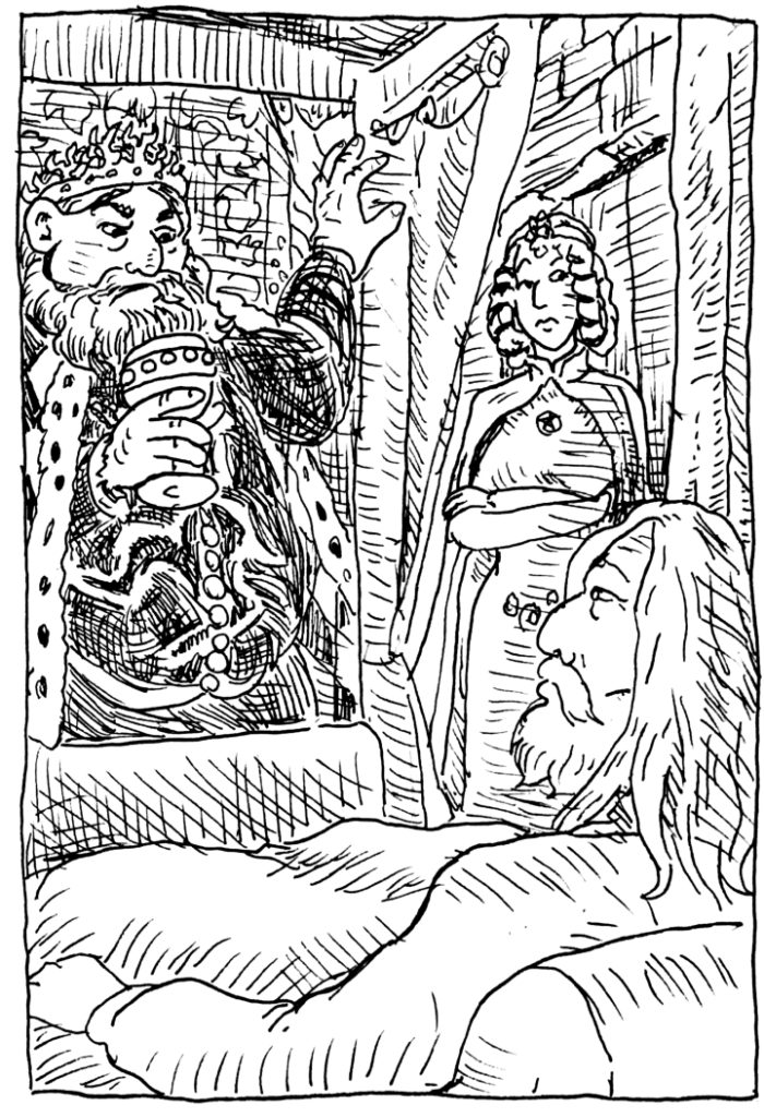 In today's Game of Thrones illustration, King Robert Baratheon and Queen Cersei Lannister visit Ned Stark at his bedside. 
wpmorse pen and ink a song of ice and fire george r. r. Martin.