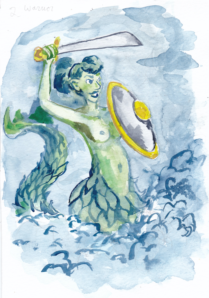 Mermay continues with the prompt, "Warrior"
wpmorse watercolor mermaid warsaw sword shield