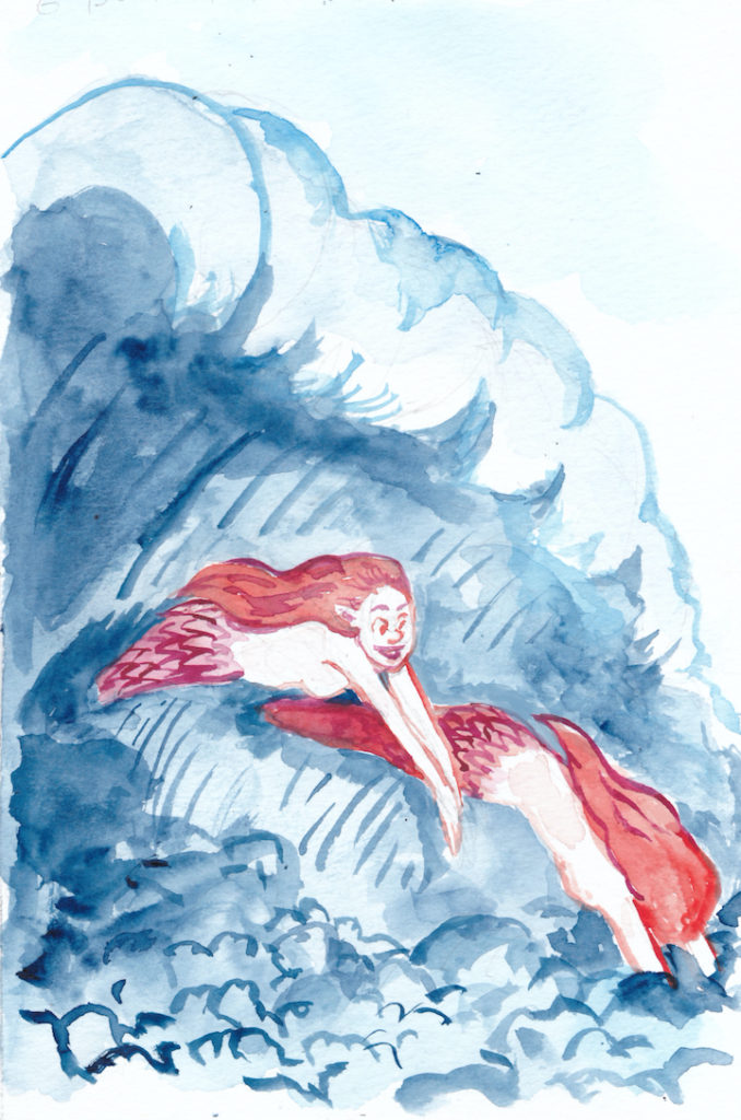 Mermay 2020 continues with two Mermaids riding a tsunami.
wpmorse watercolor