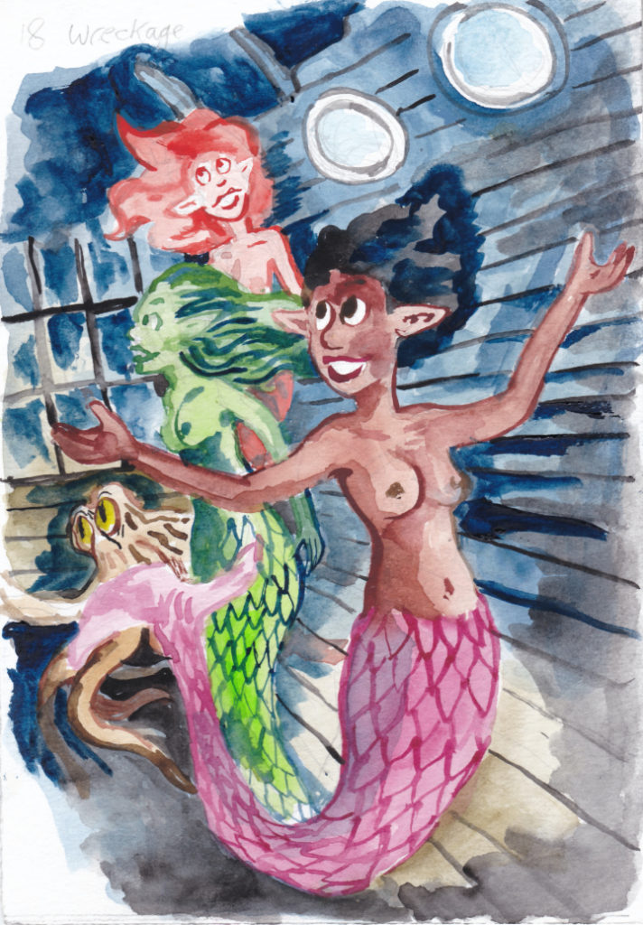 For today's Mermay prompt, wreckage, the girls find the perfect clubhouse!
wpmorse illustration mermaids shipwreck watercolor