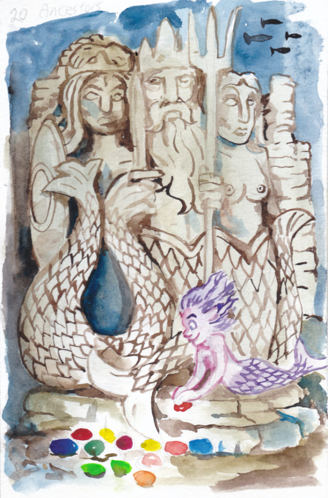 For today's mermay illustration a little mermaid honors her ancestors by tending to their monument.
wpmorse watercolor