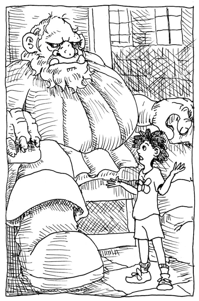 For today's inktober picture a little girl matches wits with a bulky ogre.