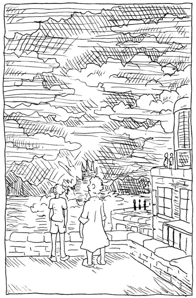 The city watches in dread as something ominous comes out of the water.
wpmorse pen and ink halloween godzilla waterfront puget sound