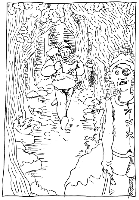 Carrot ironfoundersson discworld forest illustration robbers illustration fantasy pen and ink