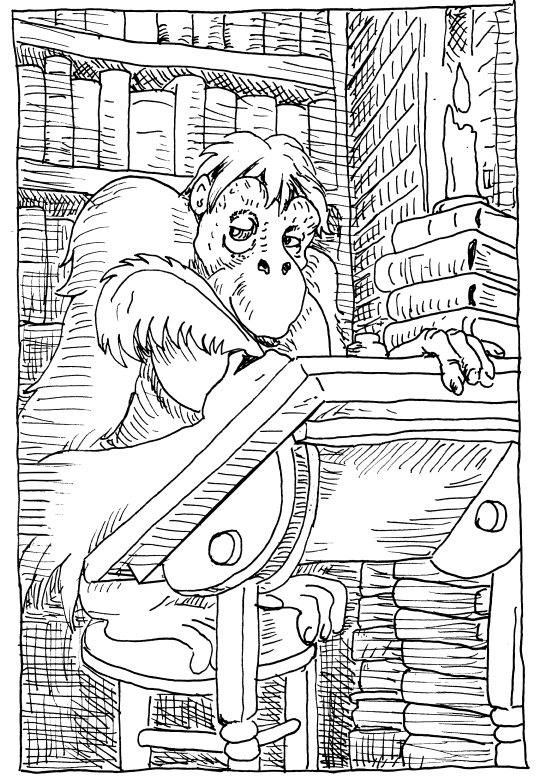 Librarian orangutan discworld library ape illustration books pen and ink