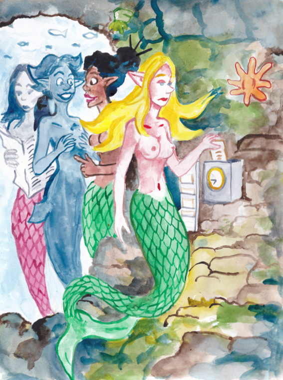 Mermay,mermaids, work watercolor, underwater, timecards