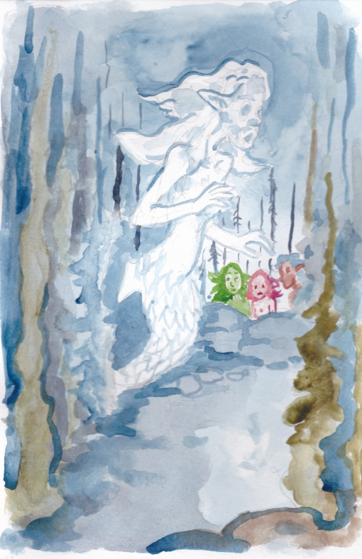 mermay 2022 mermaid mermaids lady ghost ghostly kelp forest seaweed night watercolor illustration