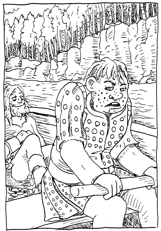 A song of ice and fire asoiaf boat skiff river rowing brienne of tarth jamie lannister red fork riverlands illustration pen and ink