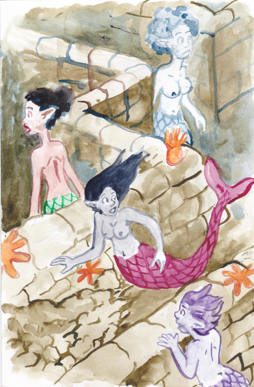 mermay 2022 mermaids mermaze mermaitz maze wall lost sea stars anemone watercolor illustration