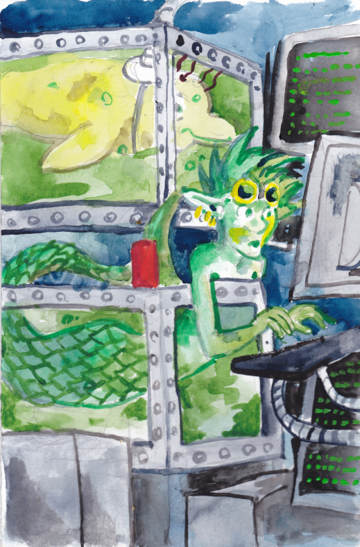 mermay 2022 mermaid cyberpunk jones dolphin johnny mnemonic tanks computers, hacker hacking science fiction goggles watercolor illustration