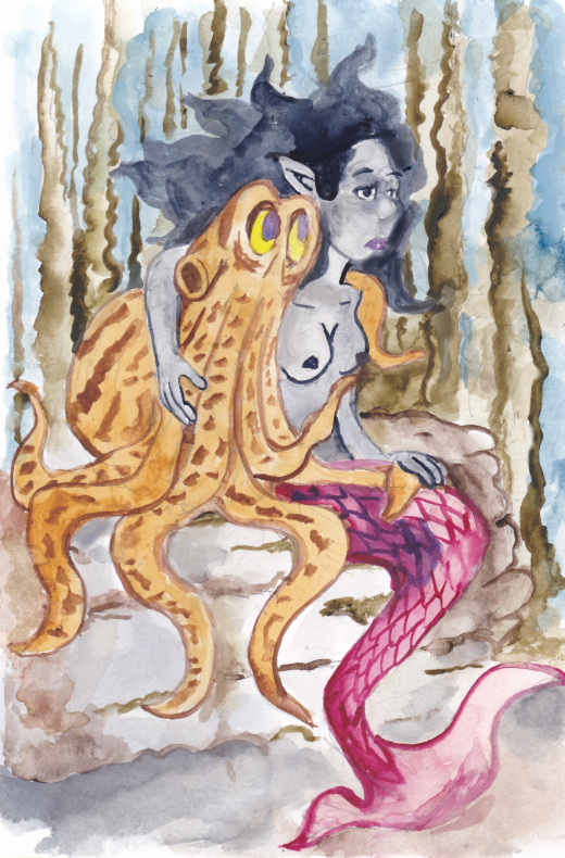 mermay 2022 mermaid kelp forest rock watercolor octopus funk painting illustration