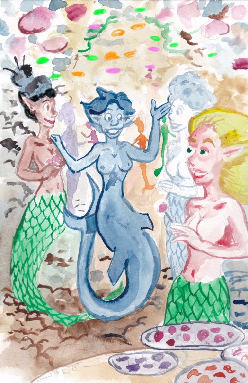 mermay 2022 mermaids social butterfly crowd party cave watercolor illustration mermaid 