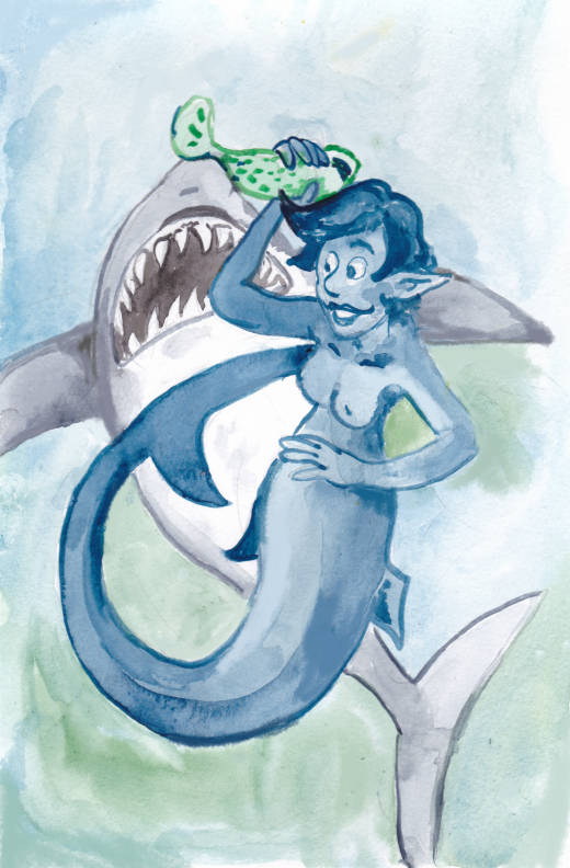 mermay 2022 mermaid shark mermaid theft fish illustration watercolor