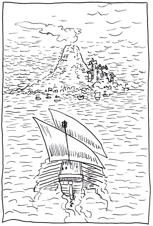 asoiaf a song of ice and fire a storm of swords illustration pen and ink galley ship ocean island mountain volcano dragonmont dragonstone castle