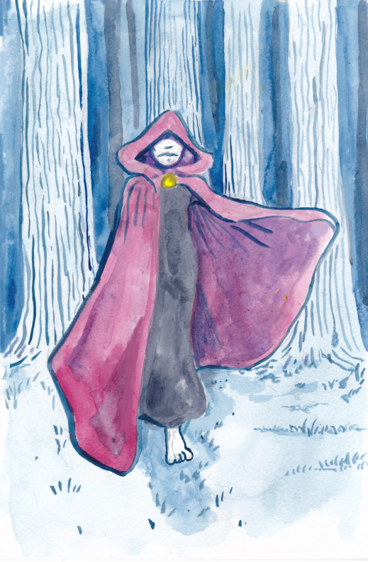 watercolor illustration forrest sketch challenge trees cloak witch painting.