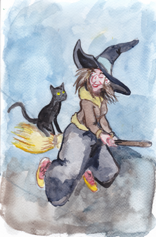 witch watercolor black cat night halloween broomstick illustration sketch challenge 