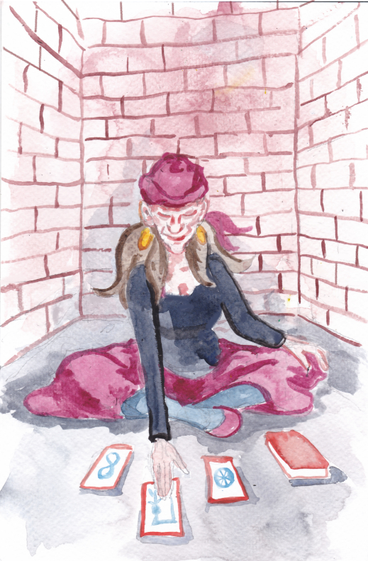 witch halloween urban fantasy tarot cards alleyway city illustration watercolor