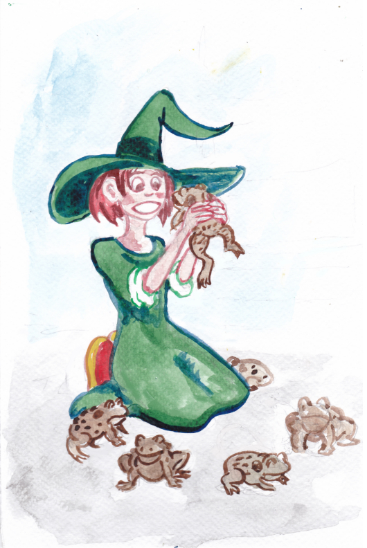 toad witch halloween watercolor illustration 