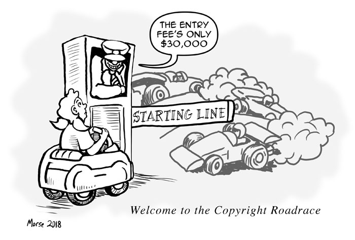 wpmorse editorial cartoon to promote the Case act using the metaphor of a car race