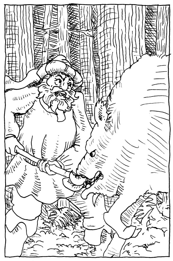 In this pen and Ink illustration from Game of Thrones, A dying Robert Baratheon tells the story of his hunt and the wild boar that killed him.