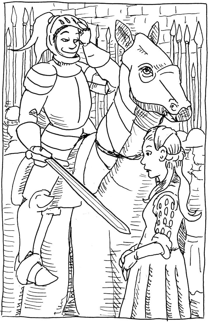 In today's A Clash of Kings illustration, Joffrey shows off his new sword, hearteater Baratheon horse red keep asoiaf a song of ice and fire sansa stark battle armor horse pen and ink