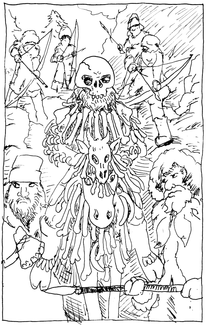 In today's A clash of Kings Illustration the wildlings catch up with our heroes led by Rattleshirt, Lord o' Bones. Jon Snow asoiaf a song of ice and fire pen and ink wildlings