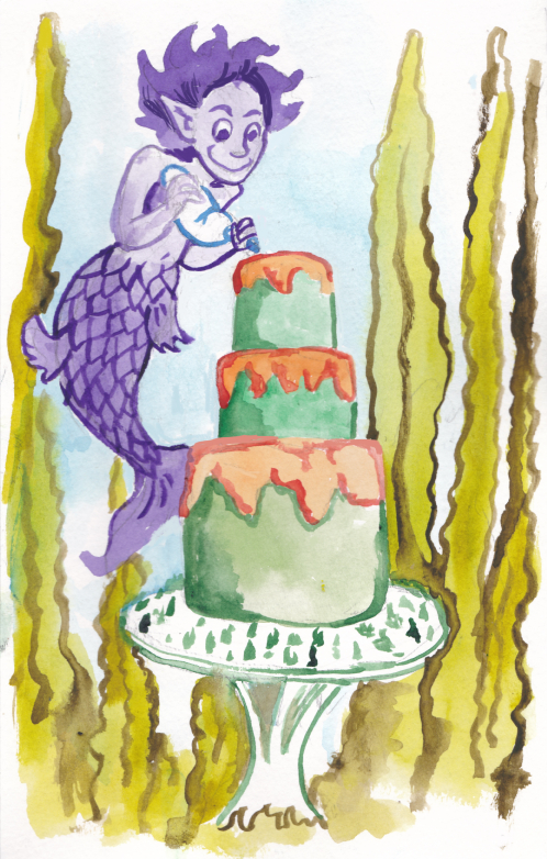 mermay mermaid kelp cake icing decoration girl pastry chef watercolor camie