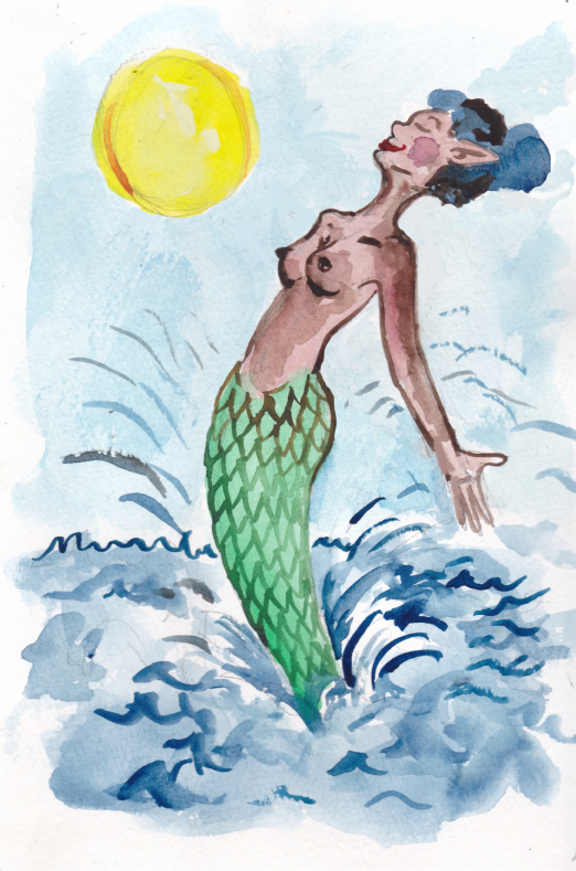 Mermay mermaid watercolor sun swimming Sunday sea ocean jump splash Winifred