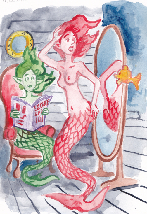 Watercolor mermay mermaids mirror magazine fish provocative practice clubhouse girls