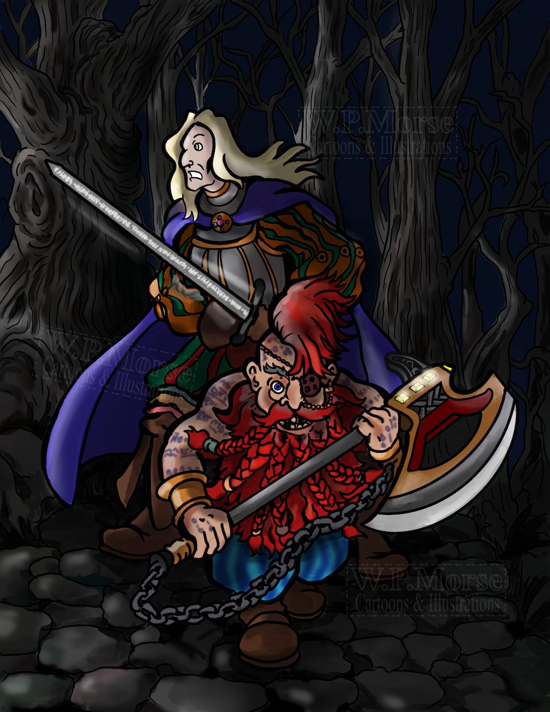 Warhammer fantasy games workshop Gotrek Gurnisson Felix Jaeger, dwarf trollslayer slayer axe sword forest armor mohawk