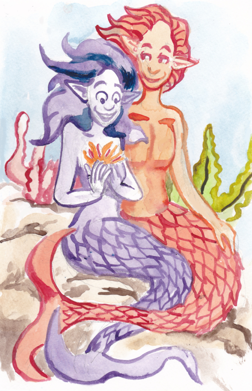 romance sea anemone merman mermaid watercolor mermay illustration