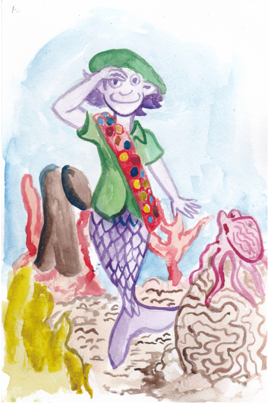 mermay mermaid girl scout badge coral watercolor salute girl illustration child octopus