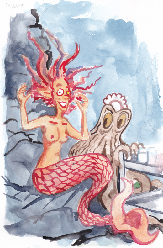 mermaid watercolor crazy insane illustration octopus