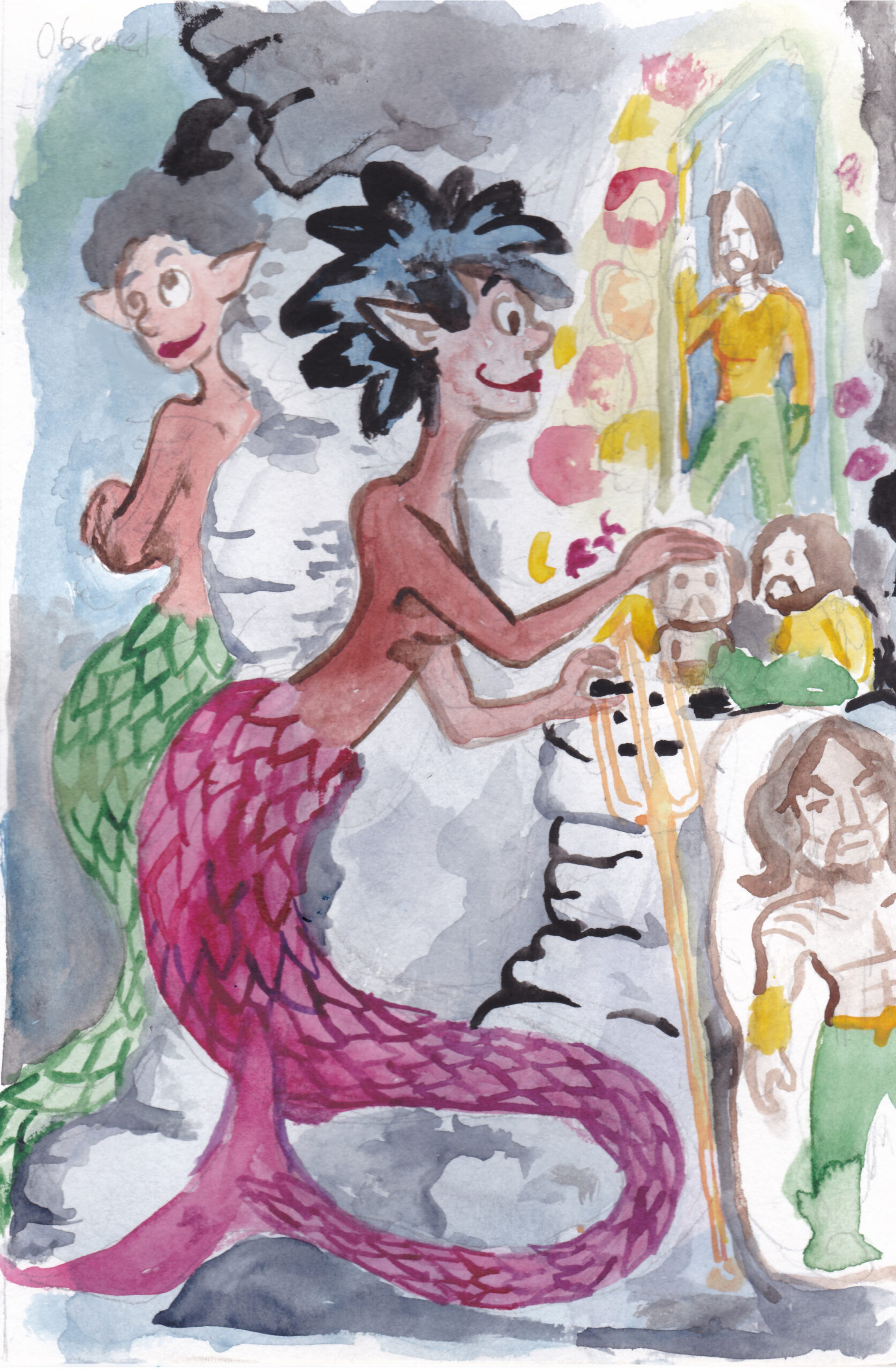 Mermay mermaids jason momoa shrine sisters obsessed fangirl obsession watercolor illustration