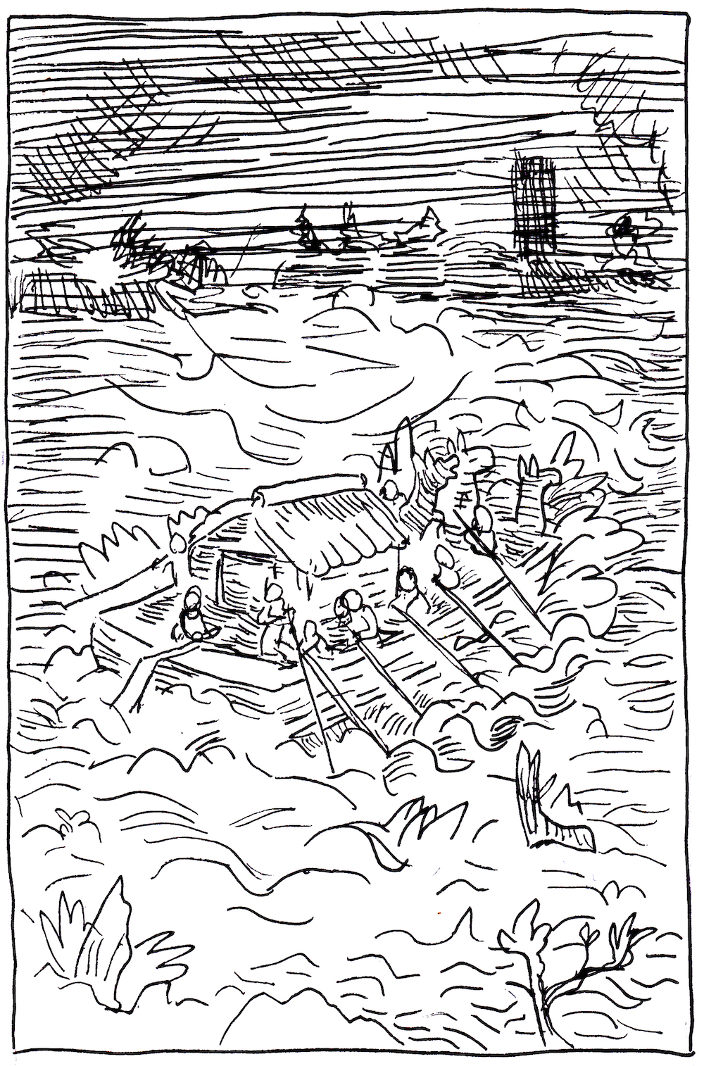 asoiaf a song of ice and fire storm of swords illustration pen and ink storm ferry boat horses