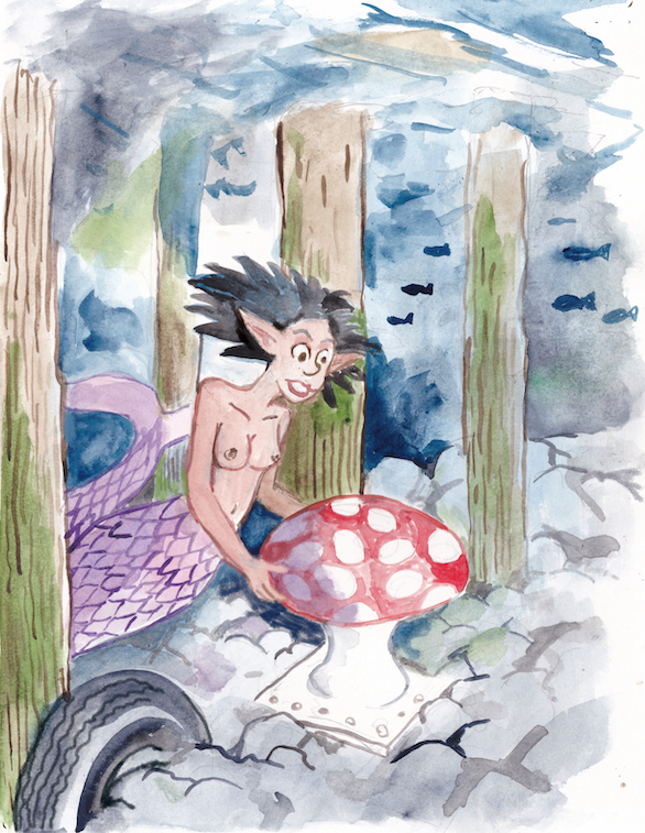 mermay 2023, mermaid mushroom pier junk illustration watercolor