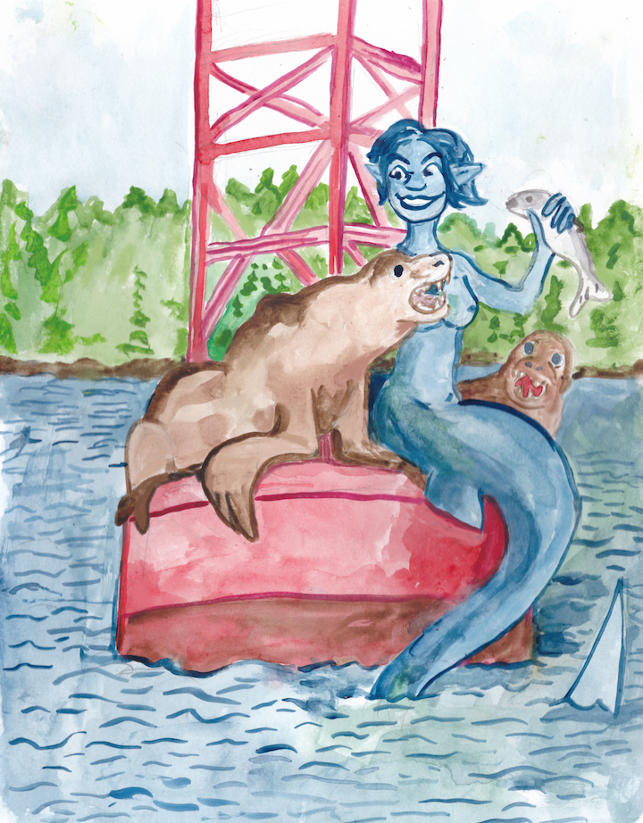 Mermay 2023 mermaid sea lion seal buoy fish watercolor ocean