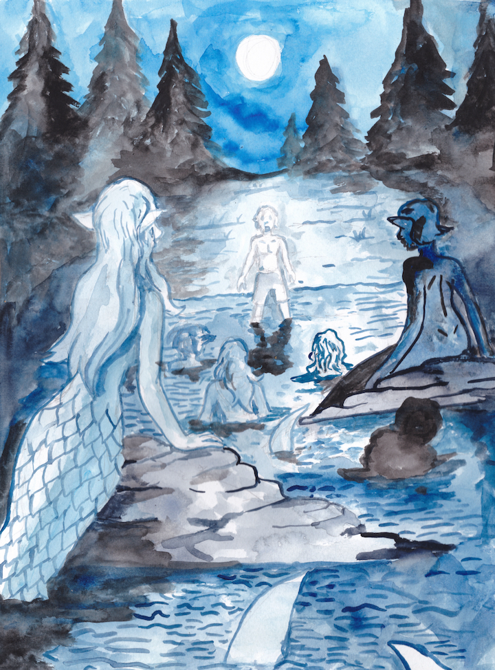 mermaids mermay 2023 watercolor horror illustration water hunting