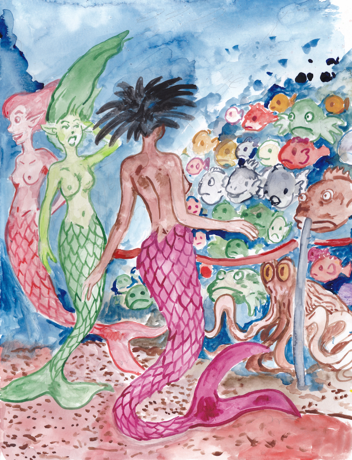 mermay 2023 mermaid celebrity watercolor illustration crowd fishes  entourage red carpet