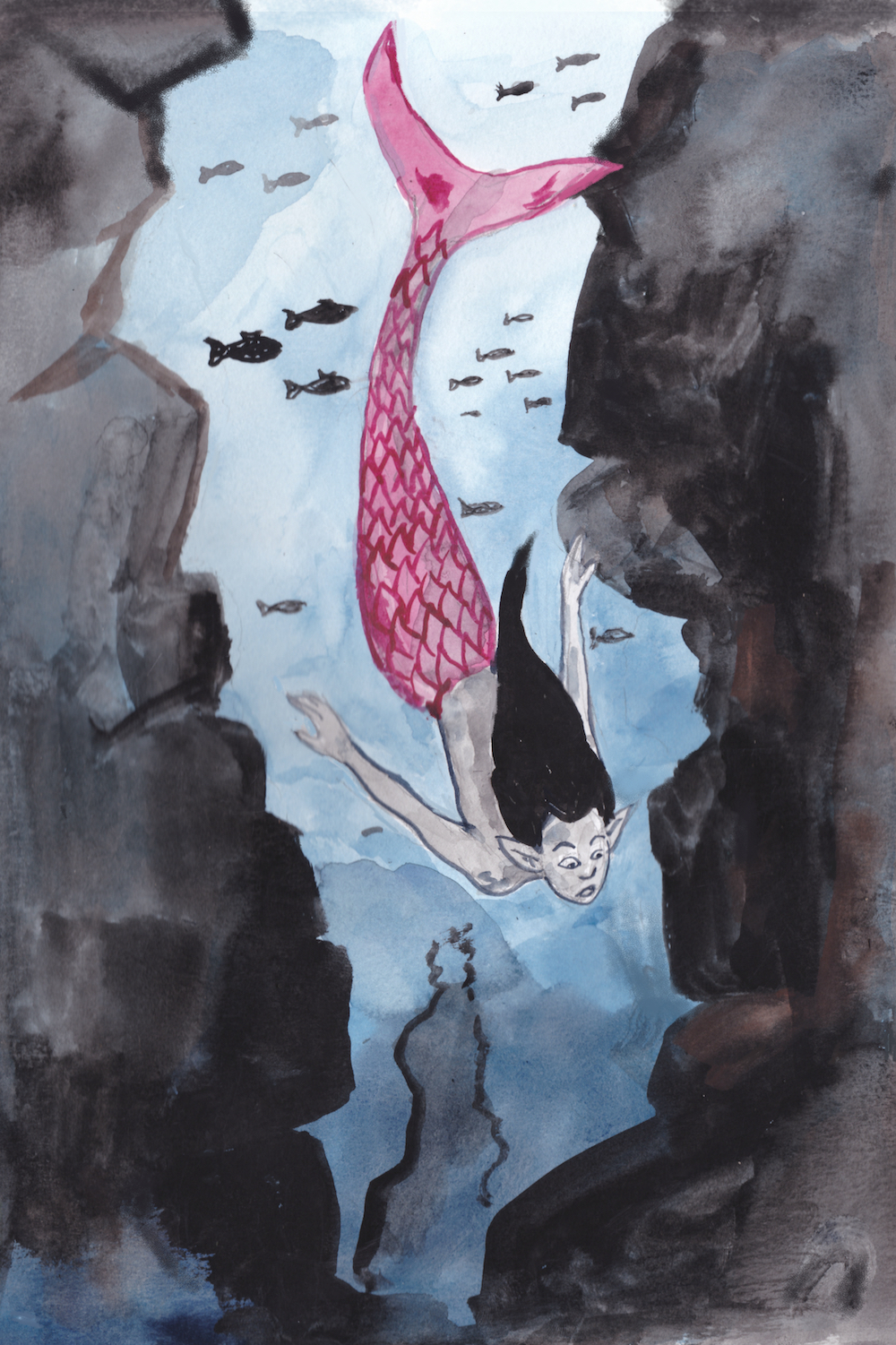 Illustration watercolor mermay 2023 mermaid abyss deep sea 