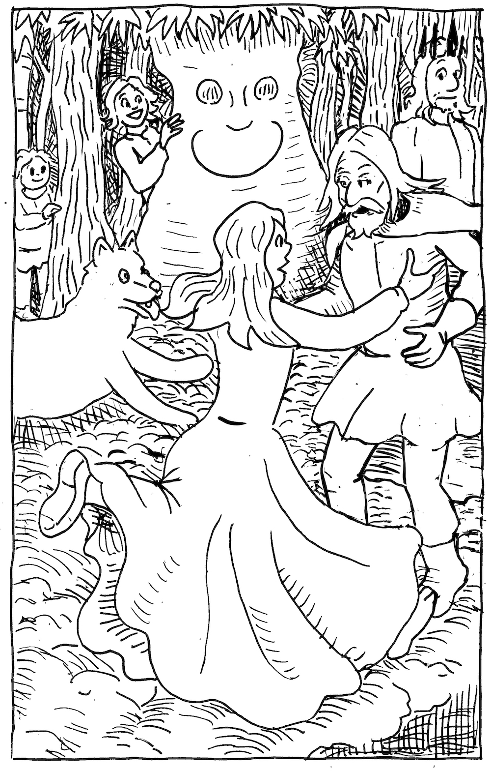 asoiaf a song of ice and fire storm of swords illustration pen and ink bran eddard robb rickon stark lady direwolf godswood heart tree forest family