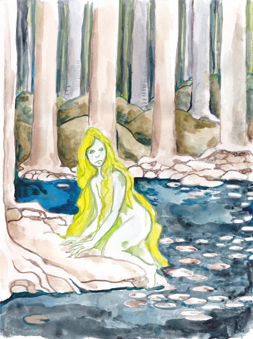halloween water spirit nixie rusalka nixie forest pond watercolor illustration