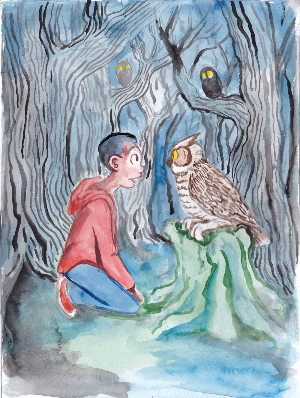 halloween owl forest boy owls watercolor everwood 