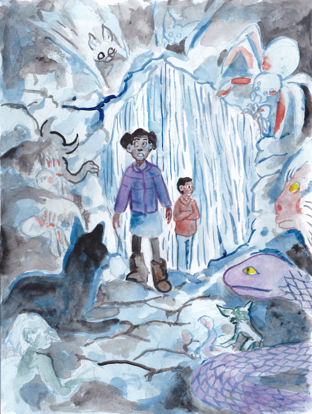 halloween cave children watercolor rain forest monsters