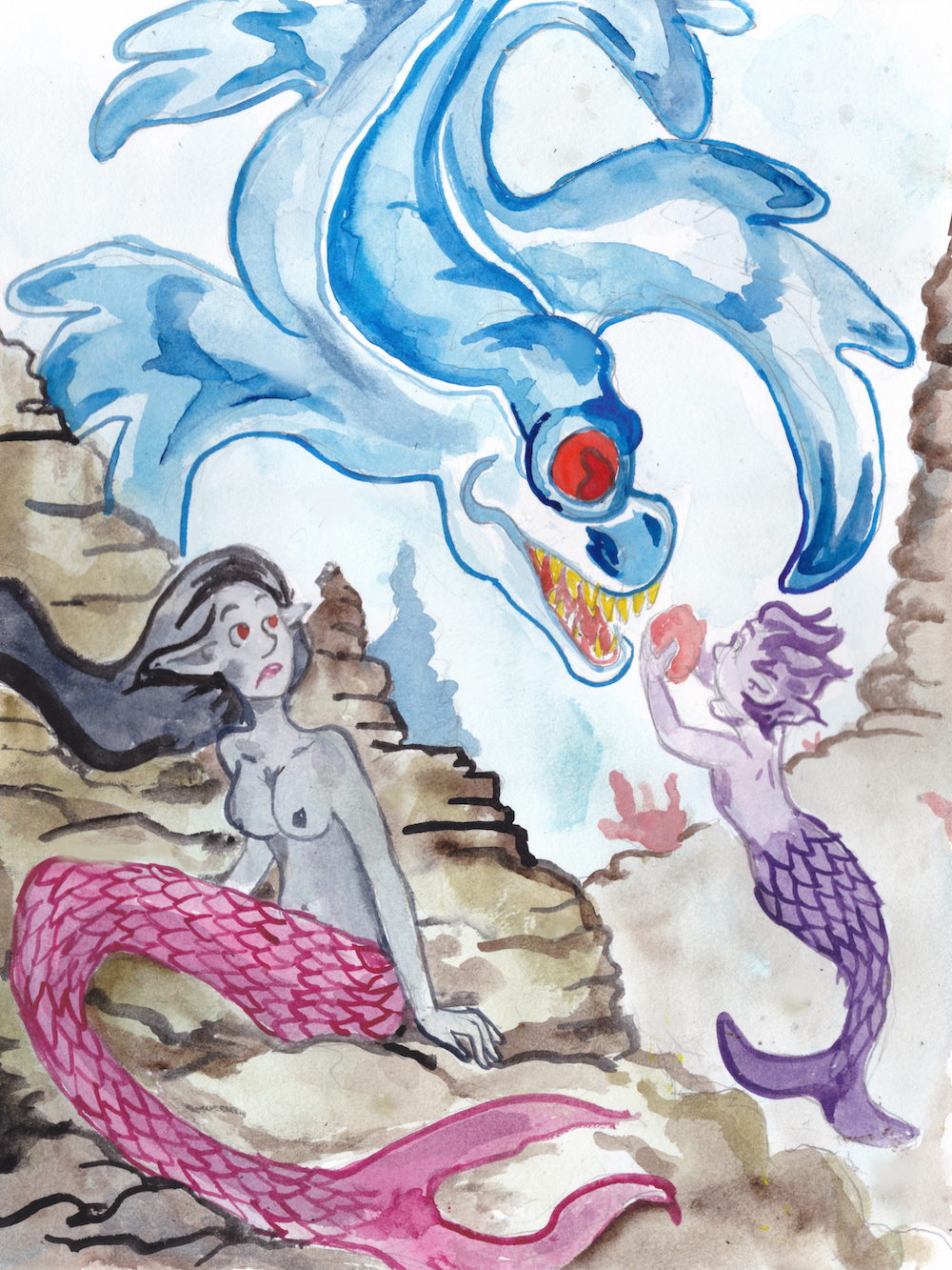 mermaids mermay sea dragon watercolor illustration