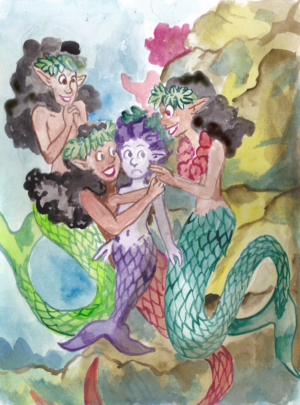 Mermay 2024 watercolor illustraton smol mermaids smol hawaii