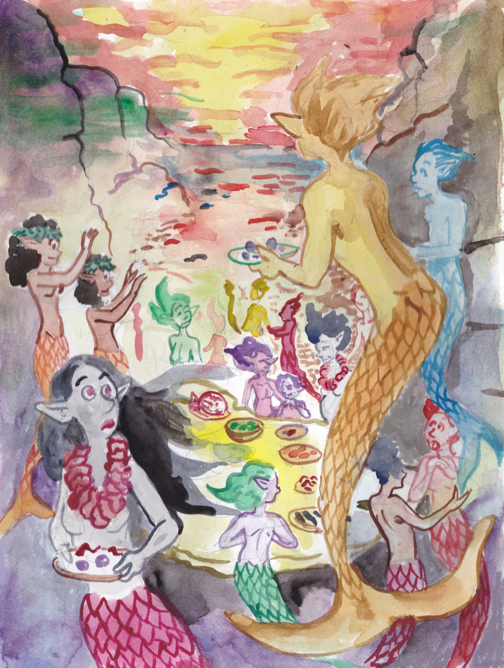 mermay 2024 mermaids lagoon luau party watercolor illustration 